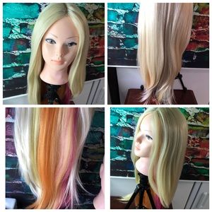 Blonde straight wig with peak a boo highlights